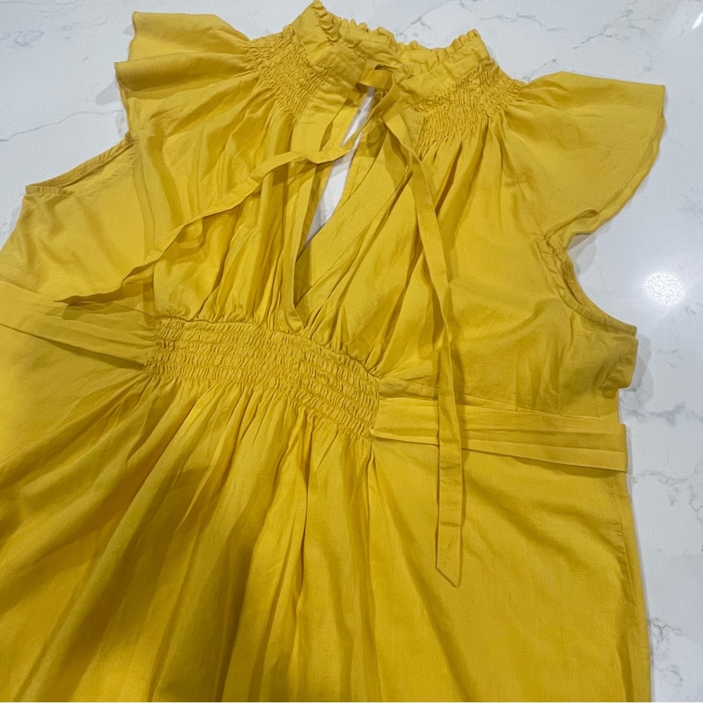 B & Lu Yellow Flutter Cap Sleeve Cotton Shirt with Smocked Detail and Ties 3XL - Picture 2 of 13